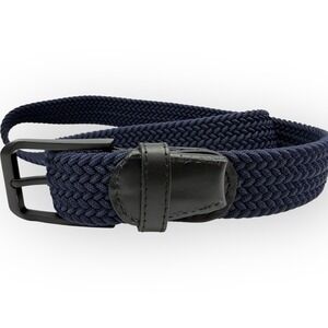 BirdieBoss Players Belt Golf Navy Blue 40" Braided Elastic Stretch Black Leather